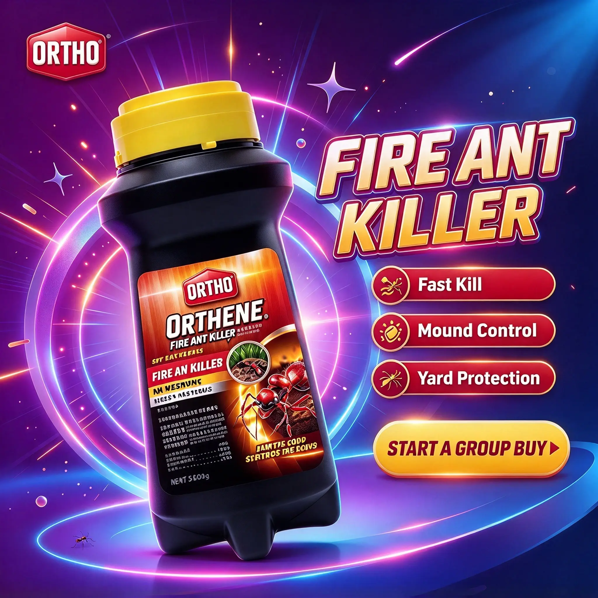 Ortho Orthene Fire Ant Killer1, Effective Against Fire Ants & Cockroaches, Kills Queen, Destroys Mounds in 60 Minutes, 12 oz.