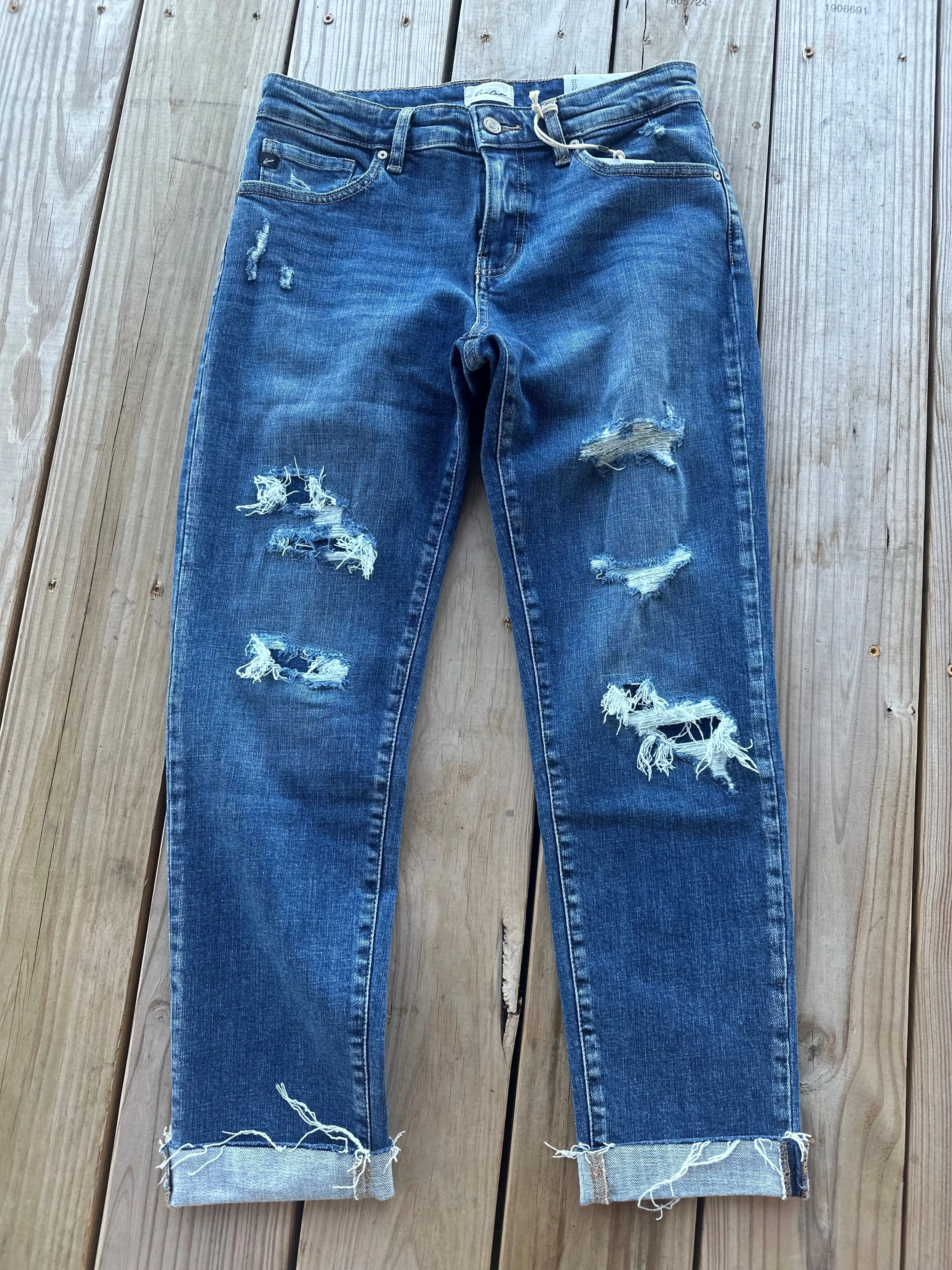 Distressed Boyfriend Fit Jeans, Mid Rise