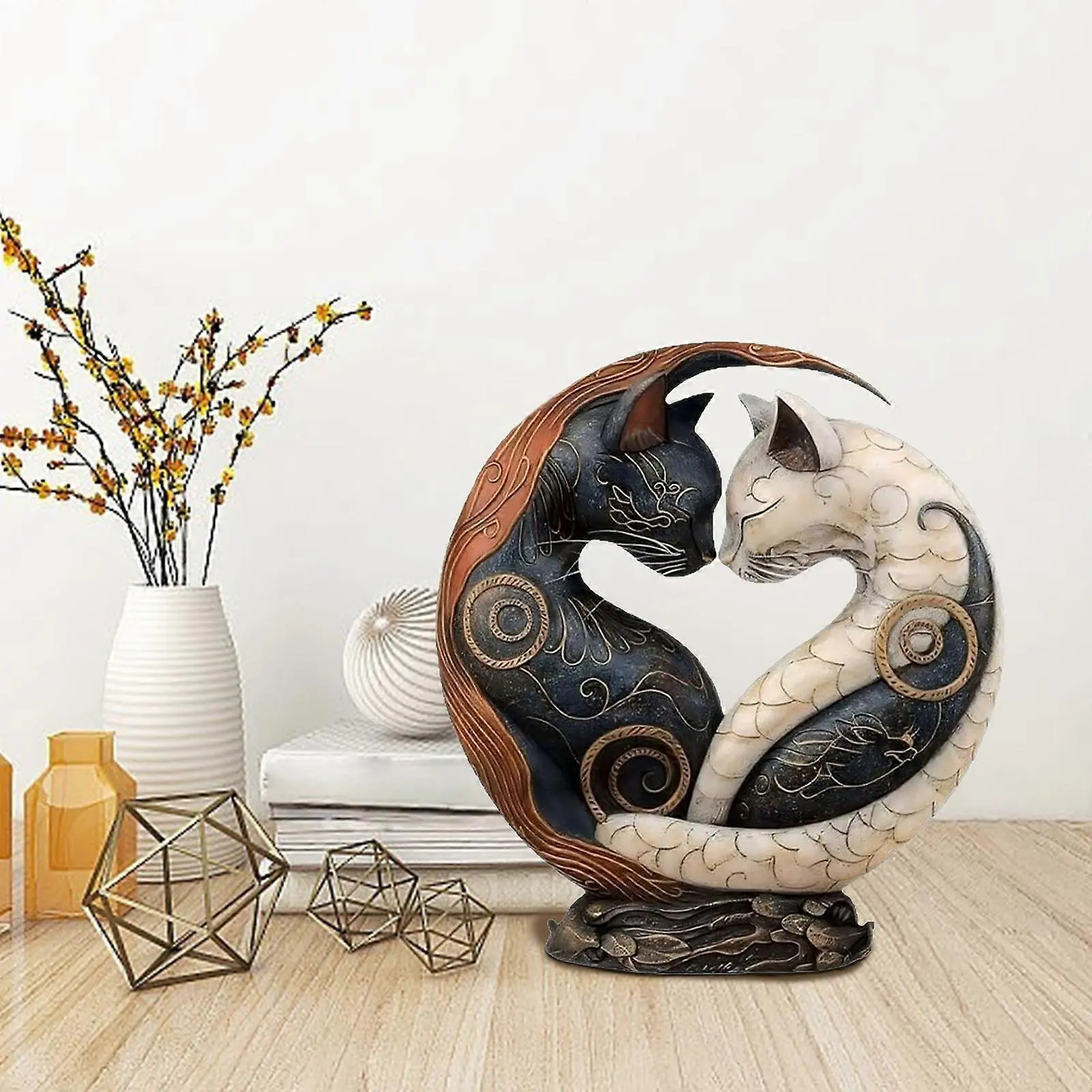 Resin Cat Yin Yang Figurine Statue, Decorative Piece, Statues for Home Decor, Home Office Decor, Indoor Home Decoration, Art Table Decoration, Sculpture Desk Decor, Suitable for Cat House and Cats, Home Decor Sculptures