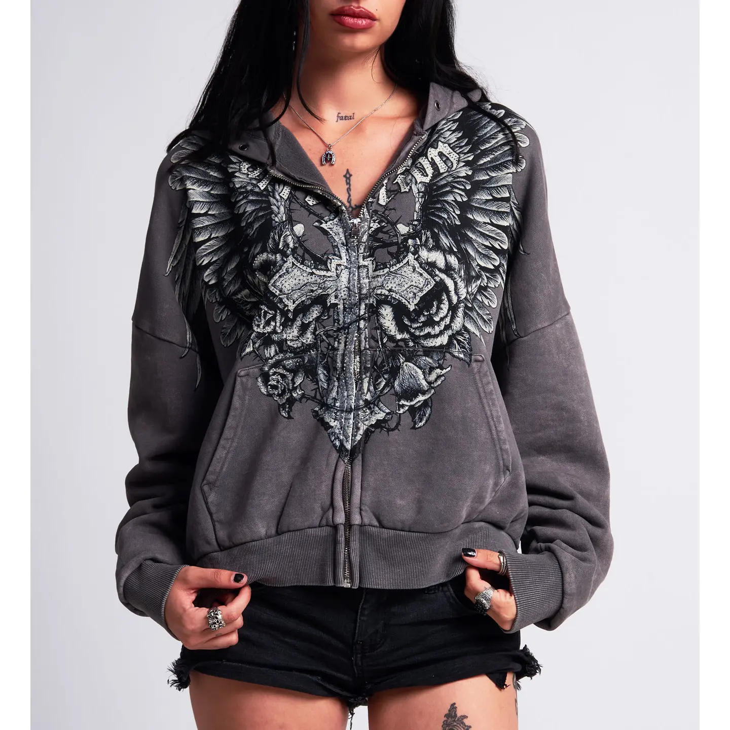 Affliction Women's  Zip Up Hoodie Crossed Over