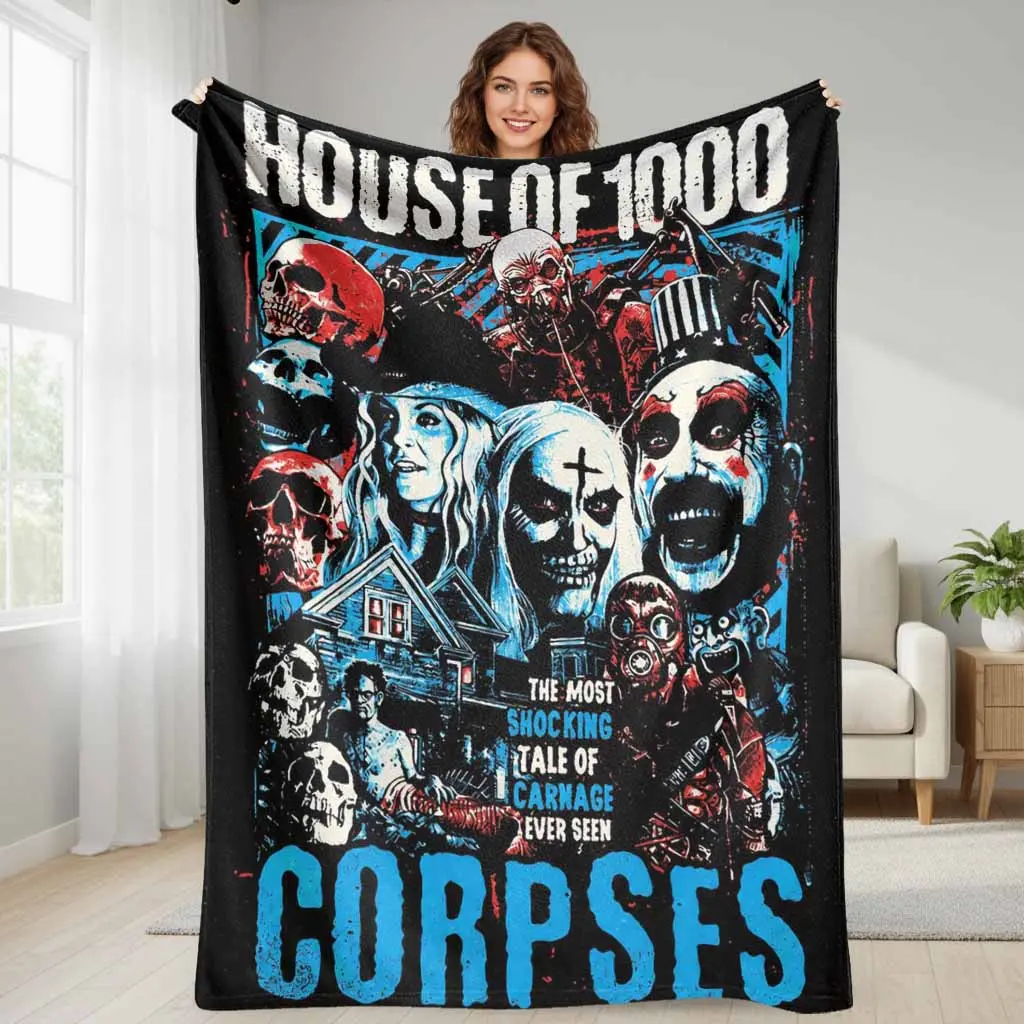 Dark Cinema Theme Horror Graphics Flannel Blanket - Ultra Soft Lightweight Warm Throw, Multi-Size, Ideal for Halloween Party, Movie Nights, Living Room Decor & Couch Bedding