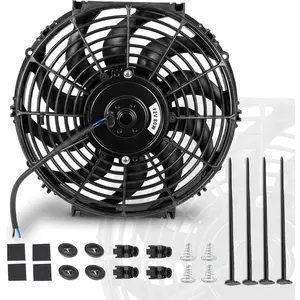 12 Inch Black Universal Electric Radiator Slim Fan 12V 80W High Performance Cooling Push Pull with Mounting Kit 1PCS