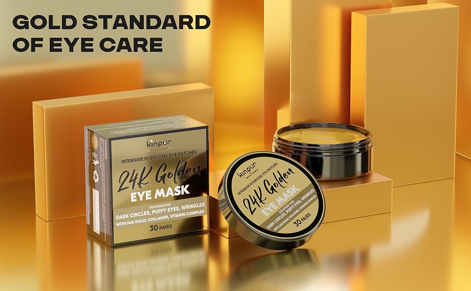 24K Gold Under Eye Patches for Dark Circles: 60 PCS Golden Hydrogel Eye Pads - Under Eye Mask for Puffy Eyes, Wrinkles and Bags - Anti-Aging Collagen Skincare - Brightening, Hydrating and Refreshing