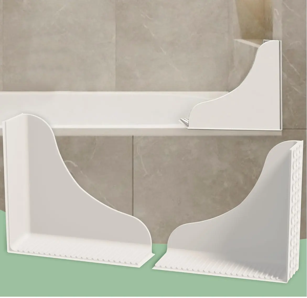 2-Pack Corner Shape All-Silicone Shower Bath Splash Guard, No-Adhesive Strong Suction Cups, Reusable Bathtub Water Blocker for Secure Seal & Easy Removal, Two-Pack