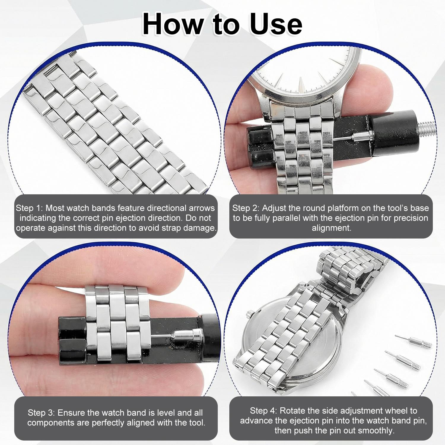 Watch Link Removal Kit,Adjust and Remove Bracelets Tools with 3PCS Replacement Pins, Pin Remover for Sizing Strap Watches Sizings Adjustment Tool Kit for Watches Repair and Sizings