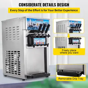 18L/H Soft Serve Ice Cream Machine Commercial Yogurt Maker 3 Flavors 1200W Compressor Fast Efficient Low Noise Energy Saving Double 3L Hoppers