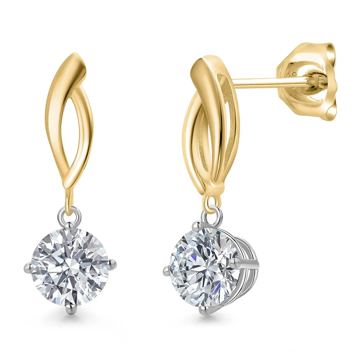 1.50 Cttw IGI Certified Lab Grown Diamond in 925 Silver and 10K Yellow Gold Earrings for Women | Round | D-E Color | VS1-VS2 Clarity