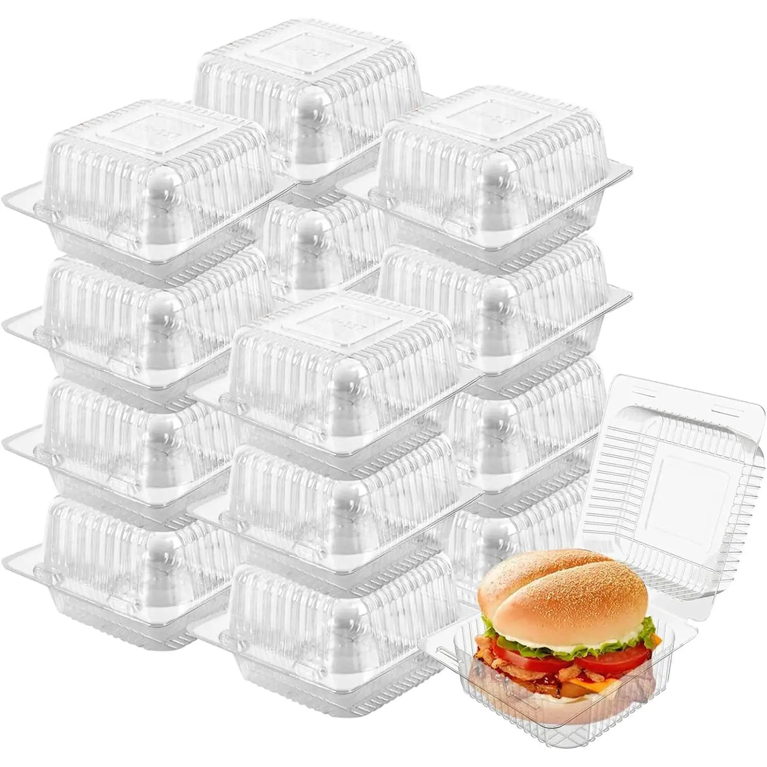 100 Pack 5 x 5 inch Clear Plastic Disposable Clamshell Container,Hinged Take Out Clamshell Dessert Container with Lid Takeout Tray Disposable Food Clamshell Containers  Dessert,Cakes,Sandwiches