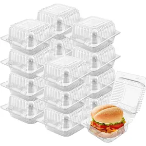 100 Pack 5 x 5 inch Clear Plastic Disposable Clamshell Container,Hinged Take Out Clamshell Dessert Container with Lid Takeout Tray Disposable Food Clamshell Containers  Dessert,Cakes,Sandwiches