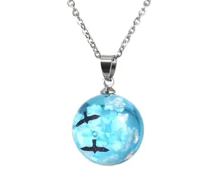 Blue Cloudy Sky Sphere Pendant Necklace Dream Designer necklace Circle charm