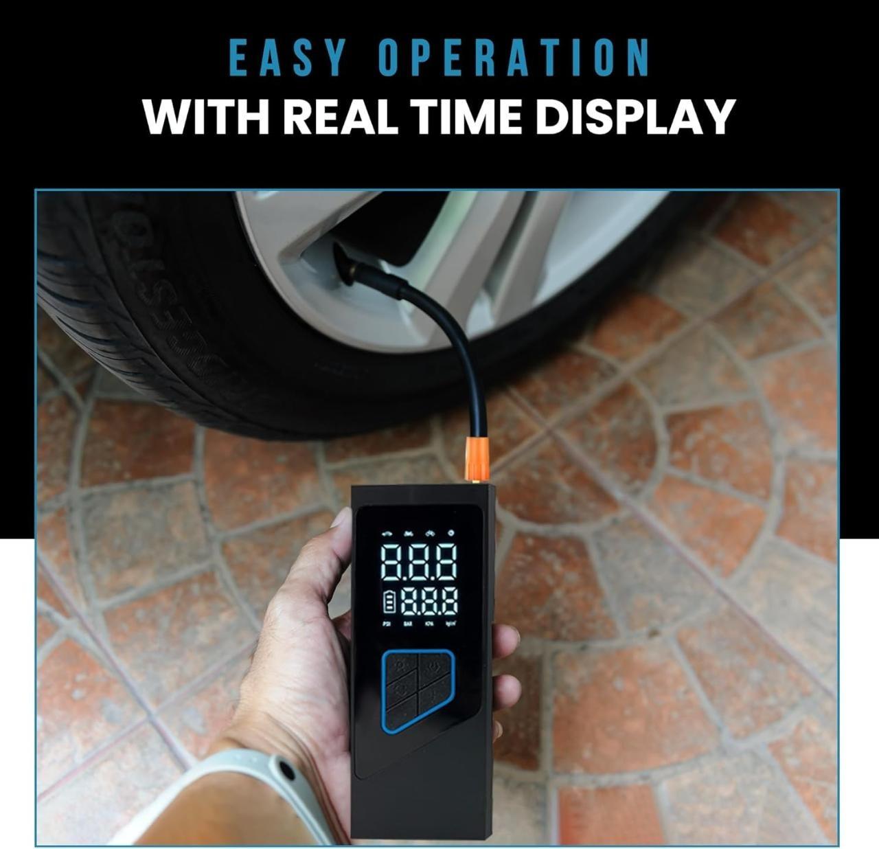 Premium Portable Tire Inflator for Car, 150 PSI Wheel & Tire Air Compressor and Inflator with Battery, Fast Electric Digital Tire Pressure Pump Gauge for Vehicle, Car, Bike & Motorcycle Tires