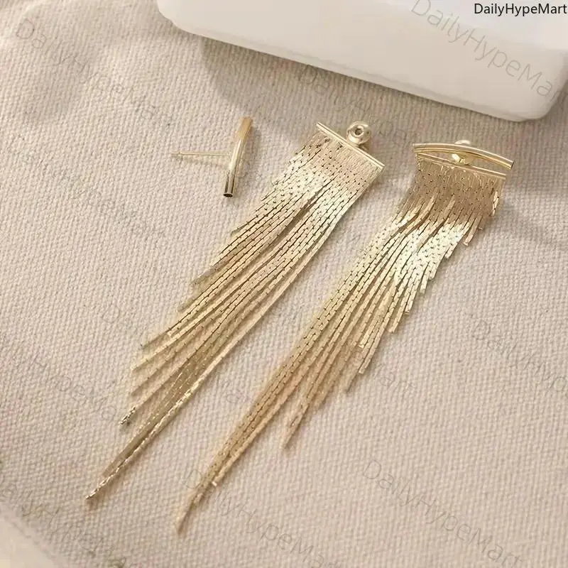 KC Gold-Plated Statement Earrings for Women, Bohemian Tassel Drop Dangles with Sparkling Irregular Leaf Design, Retro Party Jewelry