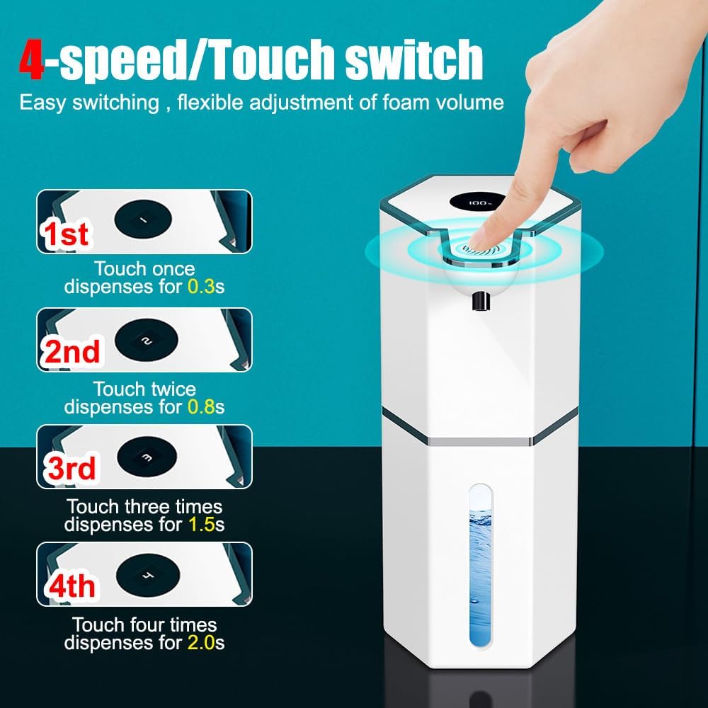 Automatic Soap Dispenser Touchless, Foaming Soap Dispenser 12oz USB Rechargeable, 4 Adjustable Levels Waterproof, Kitchen Gadgets Home Essentials, Wall Mount Hand Soap Dispenser for Bathroom Restroom Use
