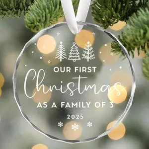 Our First Christmas As A Family of Three 2025, Glass Keepsake Ornament 2025, Christmas Tree Hanging Ornament Decoration, Christmas Home Decor, New Parents Gifts for Couples, Gifts for First Time Moms Dads Newborn Baby