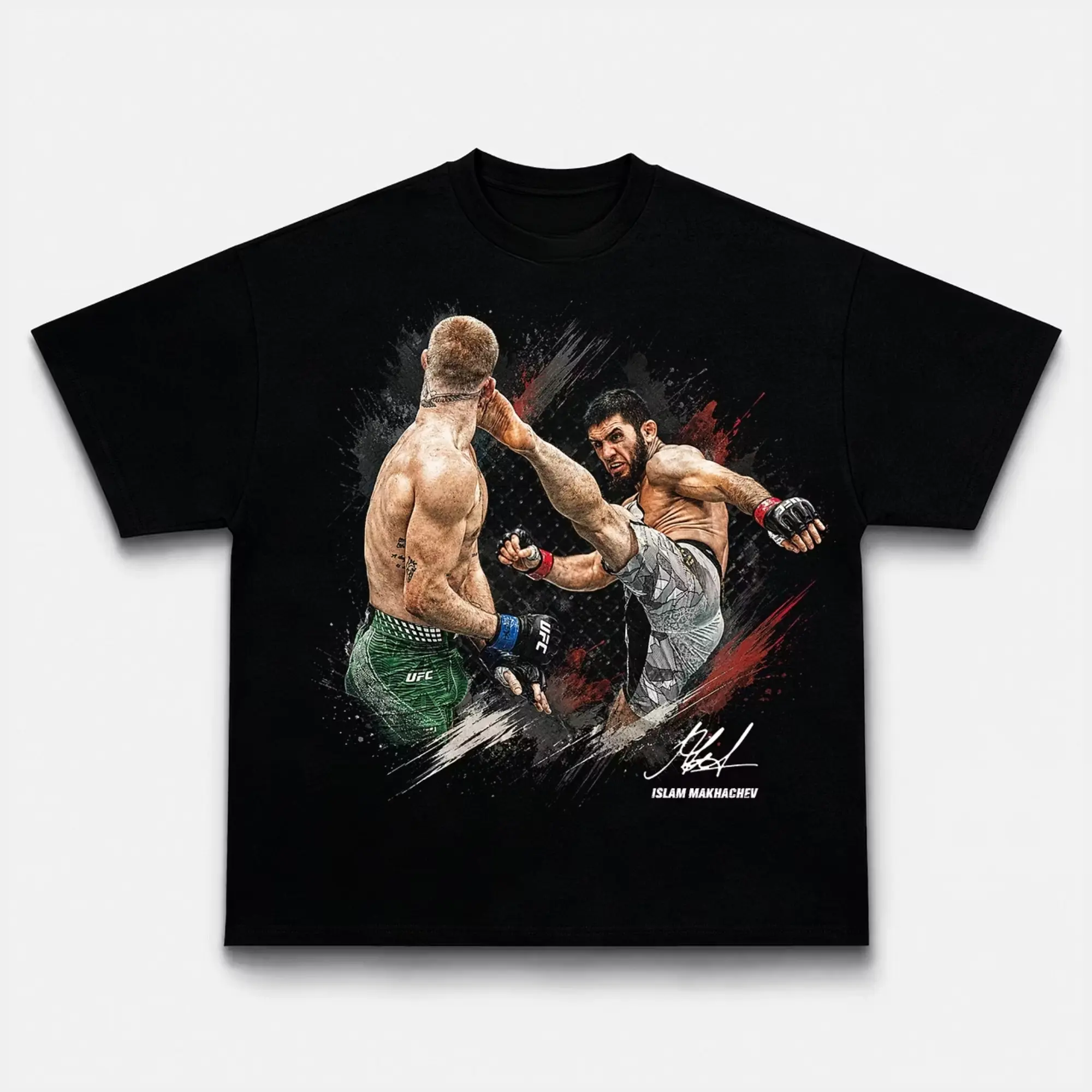 Vintage Islam Makhachev Head Kick T-Shirt - Retro UFC Lightweight Champion Fighter Black Graphic Tee, MMA Knockout Fan Gift Shirt