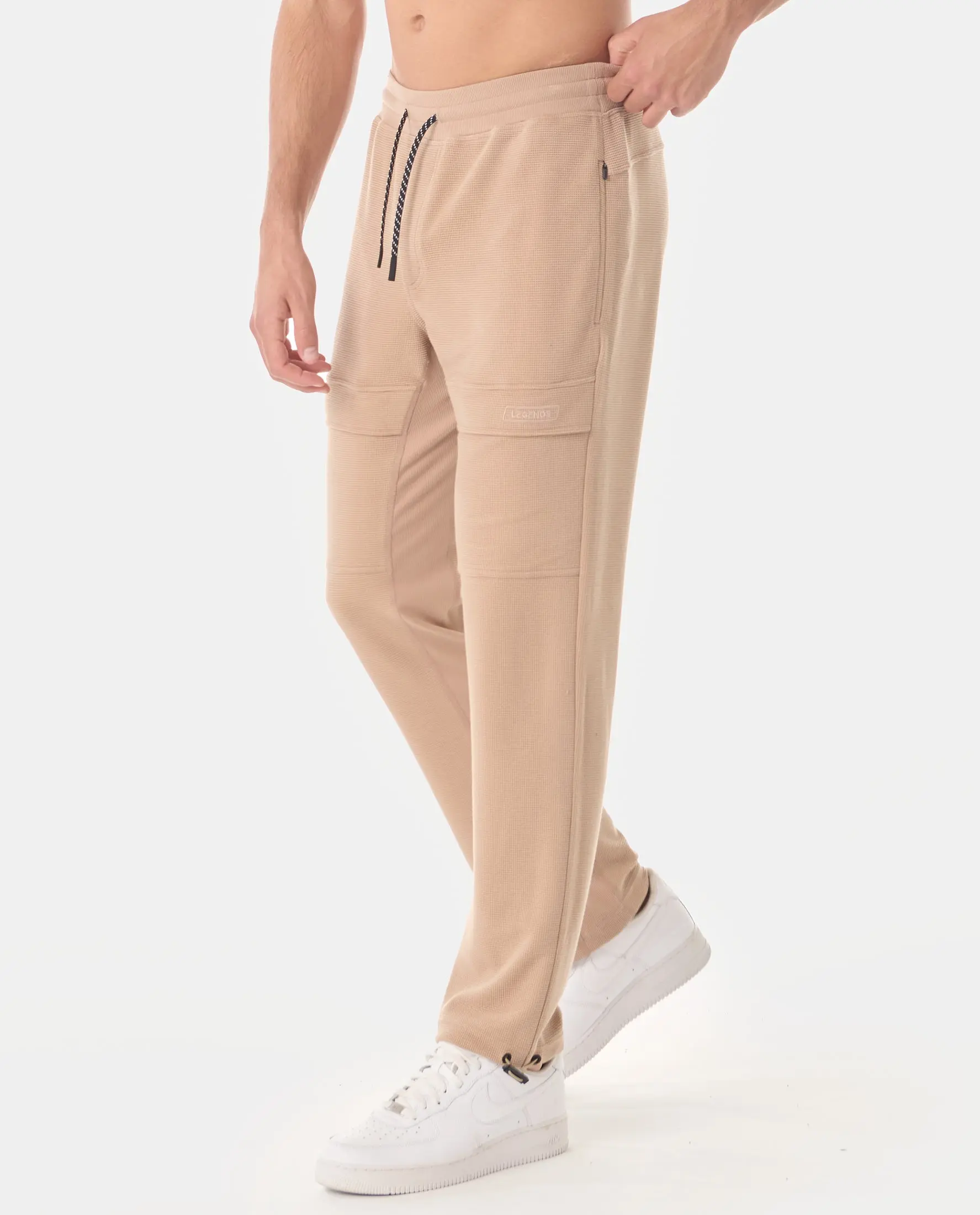 Glen Waffle-Knit Cargo Sweatpant Camel, Medium