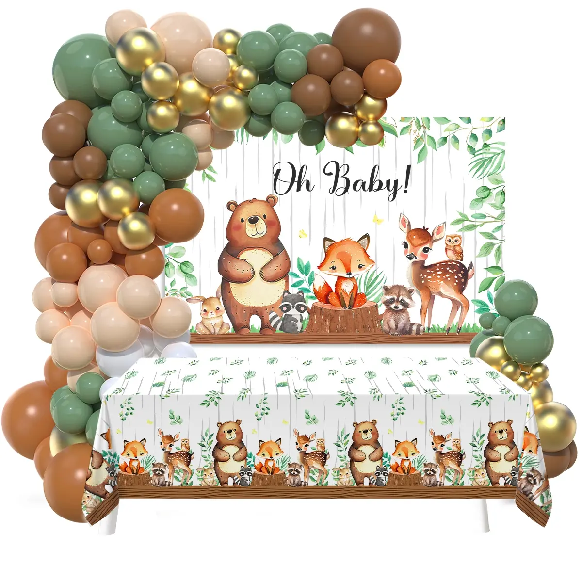 109 Pcs Woodland Animal Baby Shower Decorations Kit with Balloon Garland Strip, Forest Animal Backdrop Tablecloth Cake Toppers Neutral Gender Reveal Wild Animal Balloon Arch Set for Jungle Theme Birthday Party Supplies