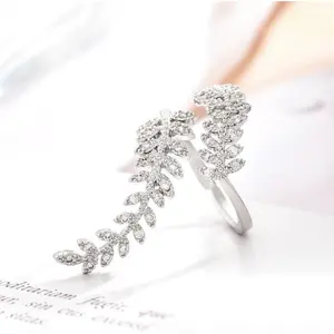 Leaf Ring in Gold and Silver with Crystal-Studded Lucky Leaf Packaging - Adjustable Ring Elegant and Fashionable Engagement Ring, Anniversary Promise, Wedding, Birthday Gift real diamond  perfect promise rings for gf christmasgiftideas