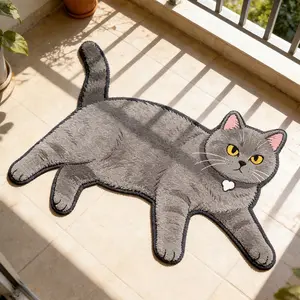 Creative Lazy Cat Print Fluffy Rug, Foldable Plush Carpet for Living Room Bedroom, Easy to Clean Large Area Mat for Home Hotel
