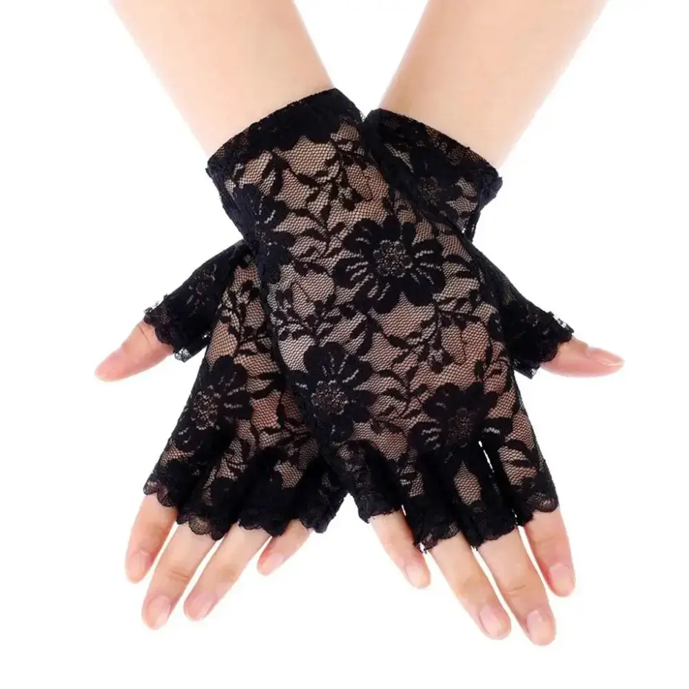 Women Sexy Dressy Lace Gloves Sunscreen Short Gloves Fingerless Lace Driving Gloves Spring Summer Mittens Wedding Accessories gloves glowing finger light gloveing