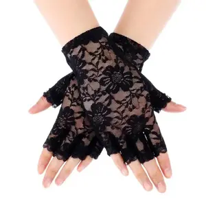 Women Sexy Dressy Lace Gloves Sunscreen Short Gloves Fingerless Lace Driving Gloves Spring Summer Mittens Wedding Accessories gloves glowing finger light gloveing