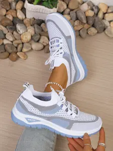 Women's Knit Breathable Walking Shoes, Soft Sole Anti-Slip Sports Shoes, Spring Summer Versatile Casual Shoes, Comfortable and Stylish