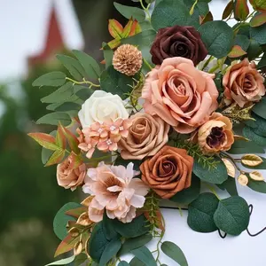 2Pcs Caramel Rose & Eucalyptus Floral Swag Kit | Vintage Artificial Wedding Sign Flowers for Arch, Welcome Sign, Premium Home Decor