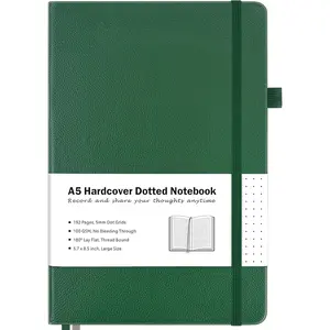 Dotted Journal, Hardcover Notebook, Dot Grid Notebook Journal for Women, Men, Large Leather Journals for Writing, , No Bleed Thick Paper, A5 Notebooks for Work, School, Notes, 5.7"x8.5", Green