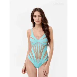Aqua Blue Luxy Lace One-Piece Swimsuit