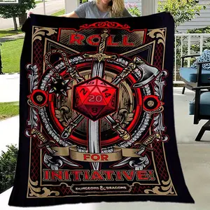 Dungeons & Dragons Themed Flannel Blanket - Soft, Warm Polyester For Sofa, Bed, Travel, Camping, Office - Digital Printed Geometric Design, All-Season, Living Rooms, Festive