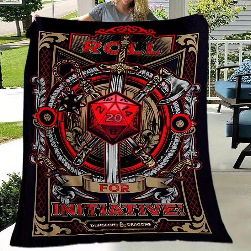 Dungeons & Dragons Themed Flannel Blanket - Soft, Warm Polyester for Sofa, Bed, Travel, Camping, Office - Digital Printed Geometric Design, All-Season, Living Rooms, Festive