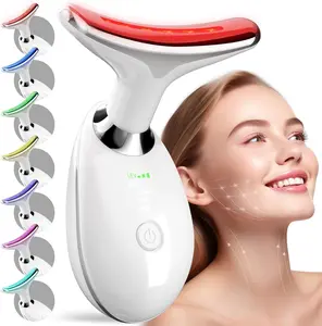 7 Color LED Electric Massager 7 Color High Frequency Vibrating Skin Care Tool for Double Chin Shaping & Wrinkle Removal Daily Facial Beauty Machine White Firming