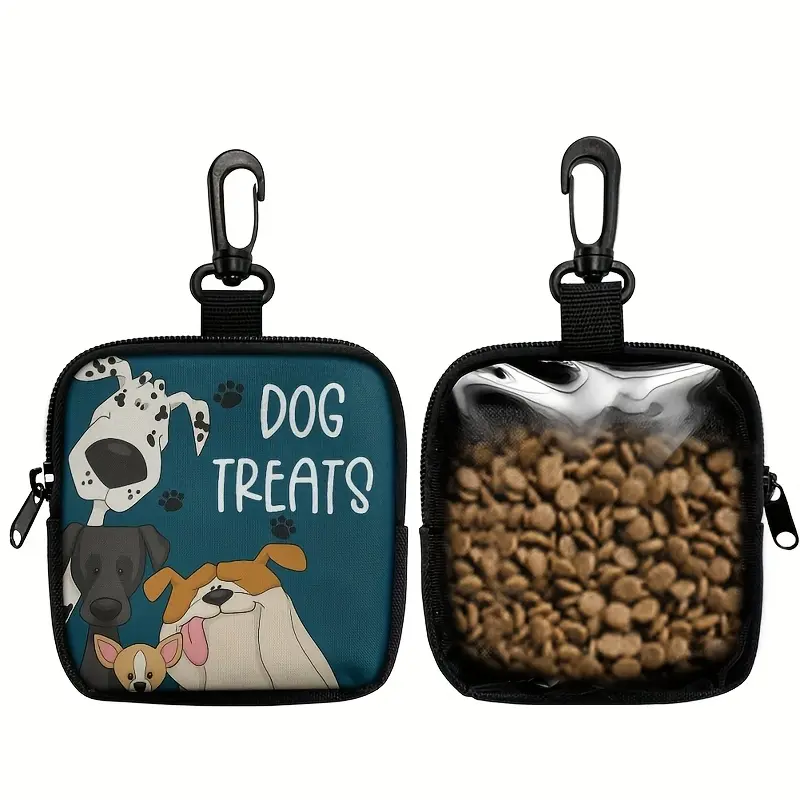 Zippered Portable Dog Treat Pouch - Waterproof Pet Training Snack Storage Bag for Walking, Outdoor Hiking