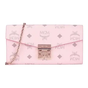 MCM Patricia Visetos Monogram Envelope Crossbody Bag in Pink with Nappa Leather Trim for Women