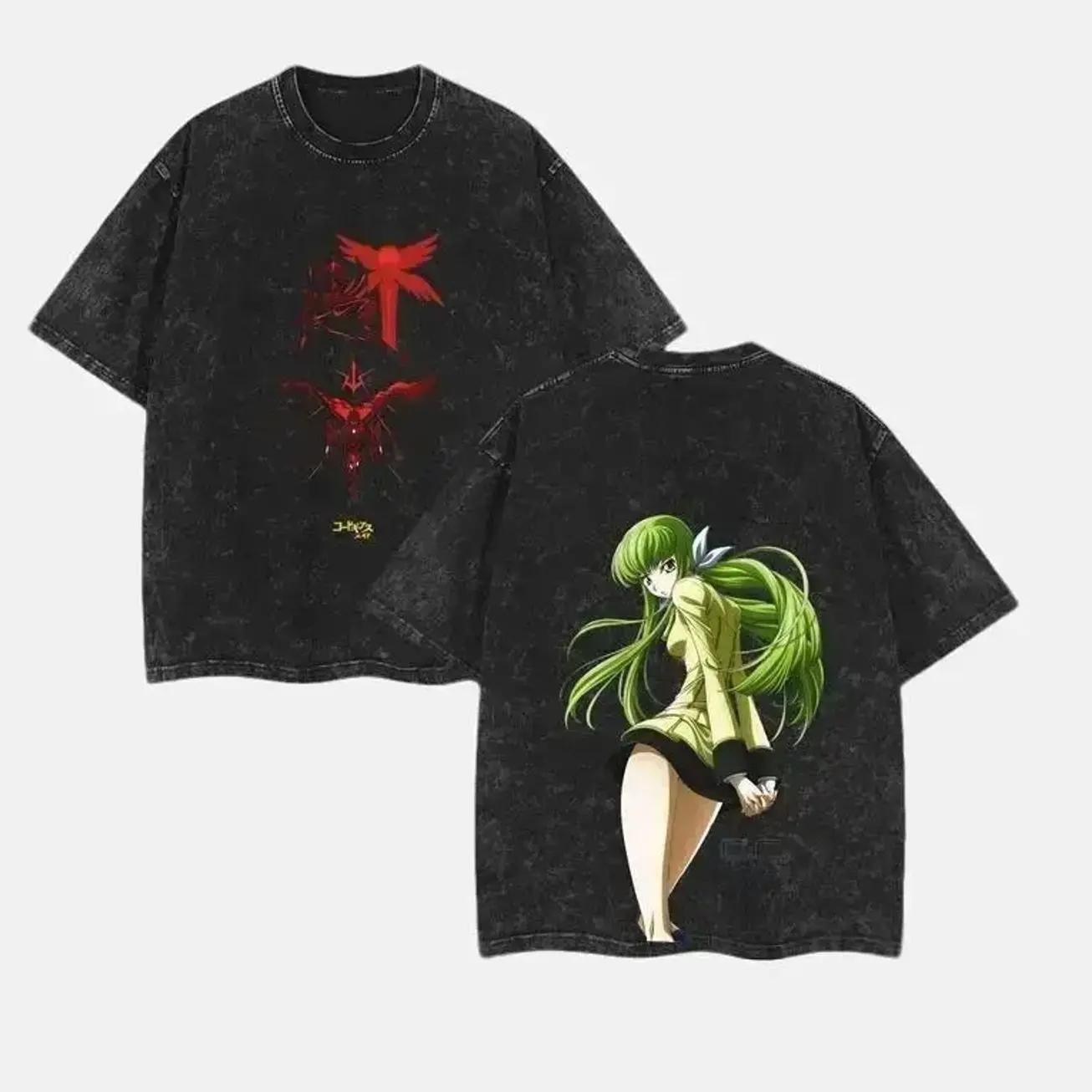 Code Geass Anime Double Printed Vintage Washed Tee Unisex Oversize Anime Manga Washed Heavyweight Cotton T-shirt SNE