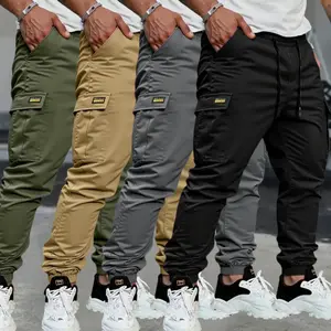 Men's Work Pants Set of 4, Waist Drawstring Multi-Pocket Cargo Pants, Suitable for Outdoor Casual Travel