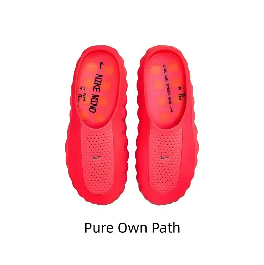 Bright red molded slip-on clogs with perforated toe panel. Wavy edge outlines create stylish shape, lightweight cushioned build offers all-day comfort for home and casual outdoor activities.