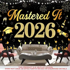 2D Flat Banner Polyester Photography Backdrop, HD Digitally Printed Black Gold "Mastered It 2026" Graduation Theme Background Cloth for 2026 Graduation Party Decorations, Senior Photo Booth, College High School Ceremony, Event Dec