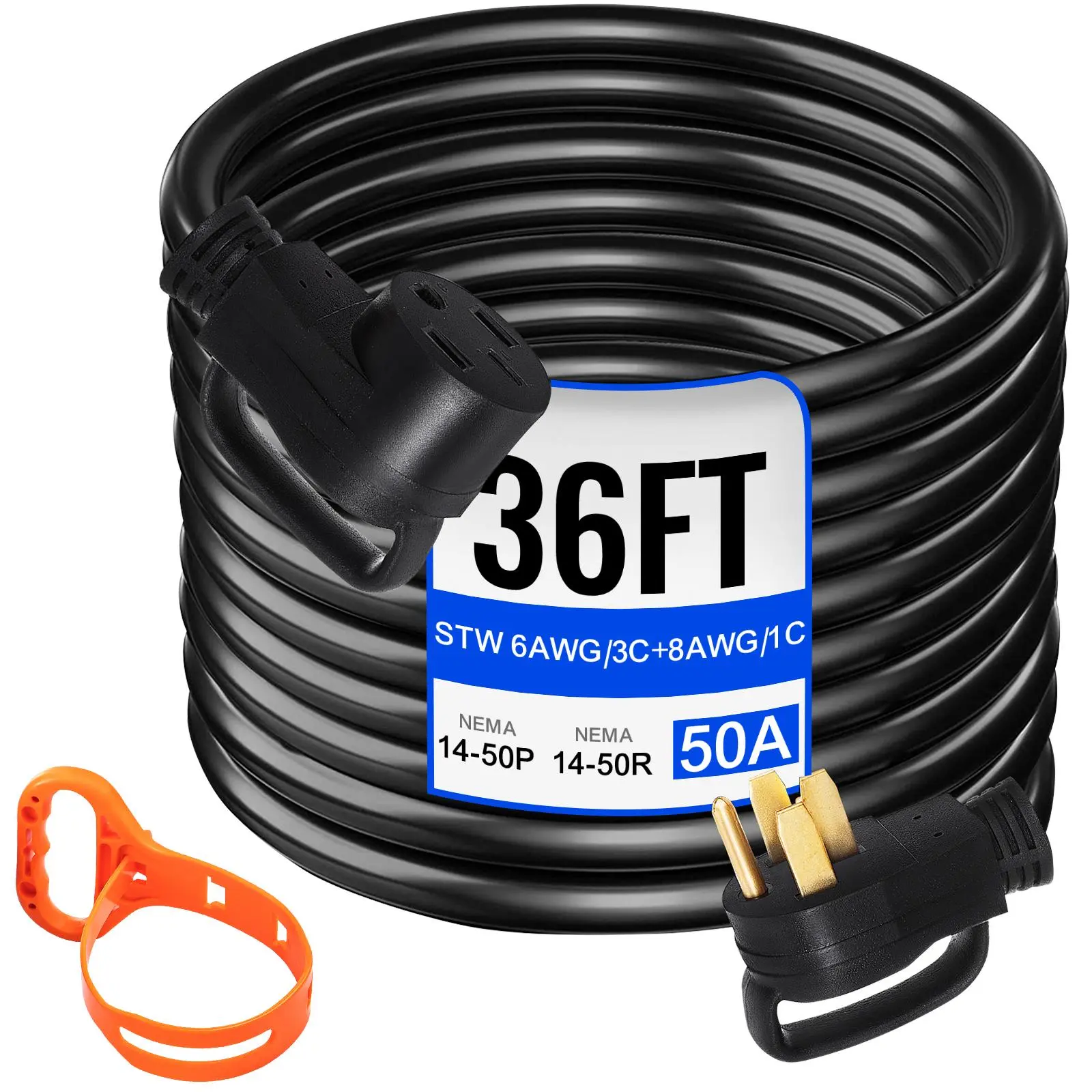【summerfinds】VEVOR 36 FT 50 Amp RV Extension Cord NEMA 14-50P to 14-50R, 26.5mm Wire Diameter Heavy Duty RV Power Cord for Trailer Motorhome Camper with Handles