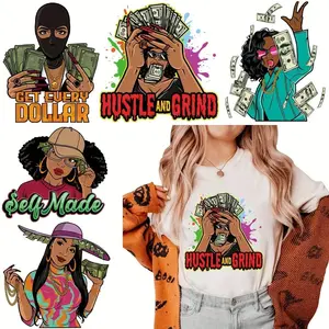 Money Pattern Iron on Transfer Sticker, 6 Counts/set DIY Washable T-shirt Thermal Sticker, Fun Money, Hustle and Grind Design Patches Applique for Fashion Enthusiasts & Crafters, Specialty diy supplies