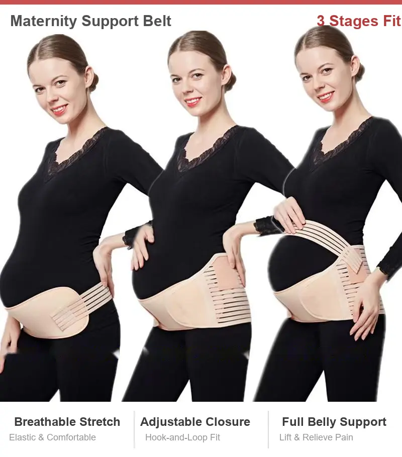 Maternity 3-Piece Abdomen Support Belt Set - Soft, Adjustable, Breathable Fabric Protective Gear for Third Trimester Exercising, Going to Work & Postpartum Use