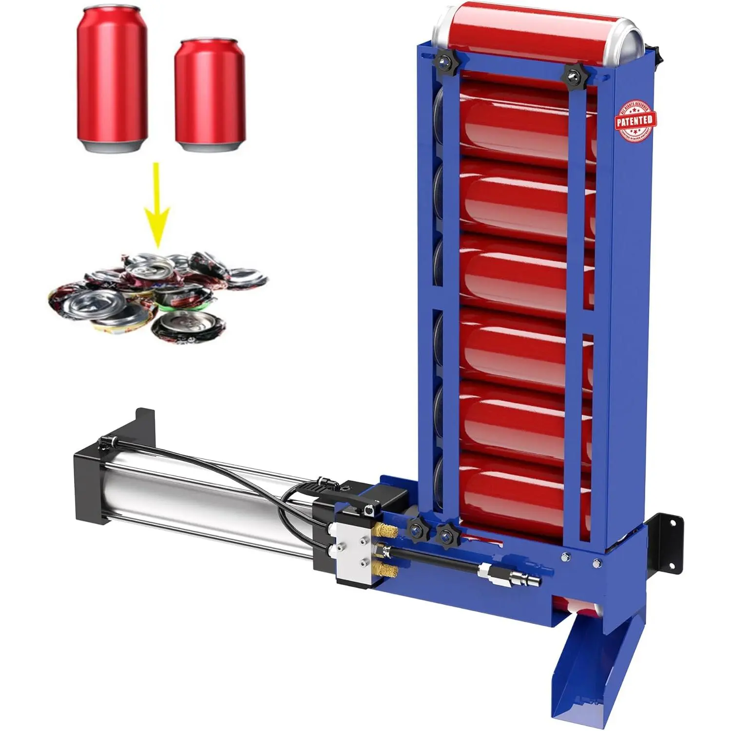 Air Power Can  with Hopper,Pneumatic Heavy Duty Can CrusherWall Mounted for Recycling 12oz 16oz,Soda  Automatic Can Smasher, Recycling Tool(Blue)