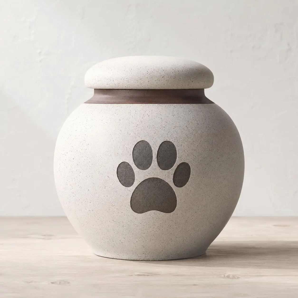 Small Pet Urn for Ashes, Dog Urn and Cat Cremation Urn, White Ceramic Paw Print Memorial Keepsake Urn with Cloth-Lined Lid, 350 mL / 21.4 Cubic Inches, for Small Dogs and Cats up to 20 lbs