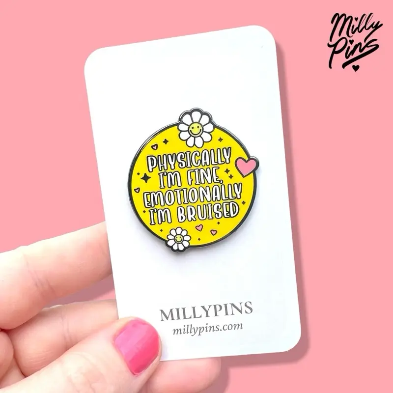 “Physically I'm Fine, Emotionally I'm Bruised" Harry Quote Enamel Pin - One Direction