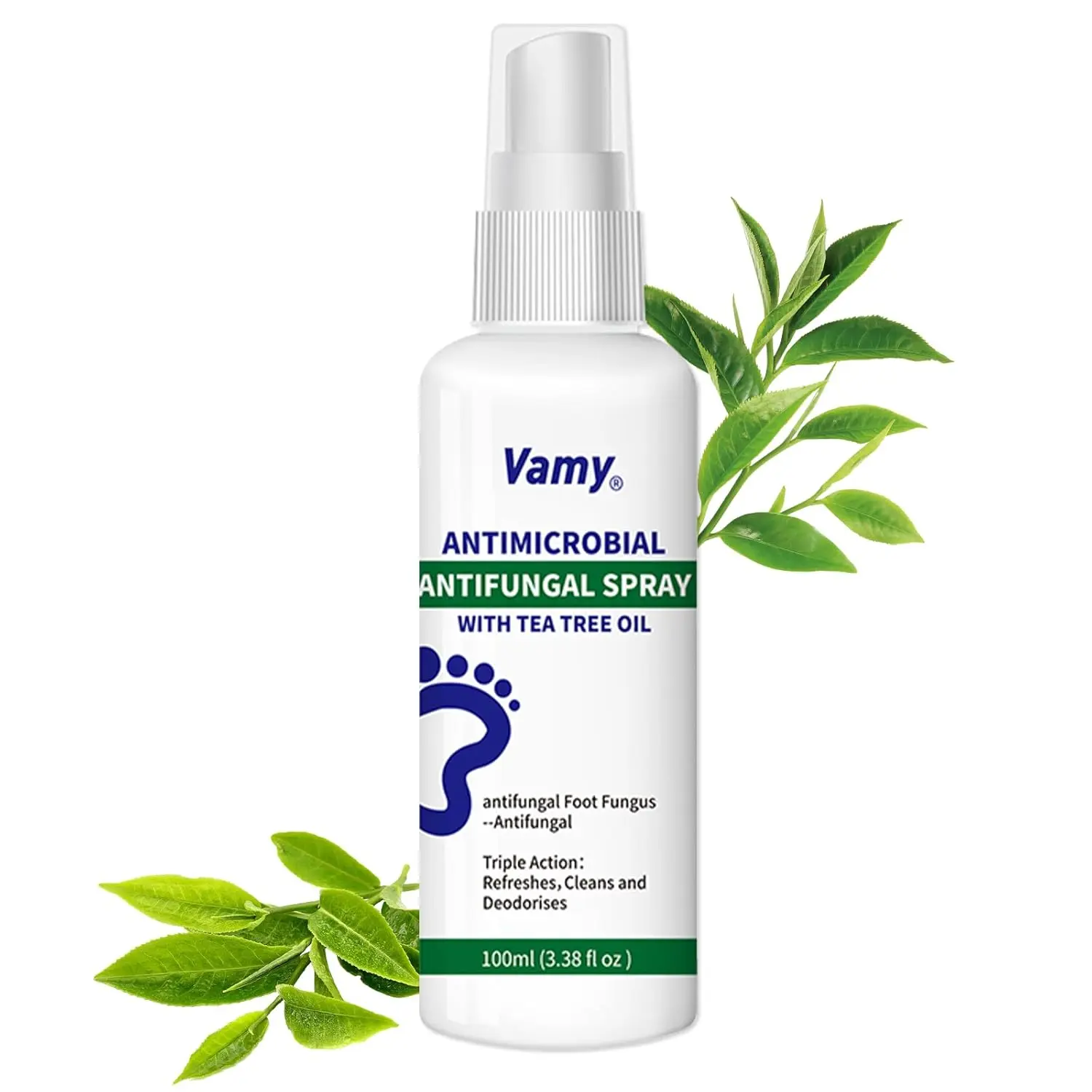 VAMY Tea Tree Oil Foot Spray -3.38 fl oz (100ml)  – Antifungal Deodorant for Odor Control & Athlete’s Foot, Moisturizing Care for Dry Cracked Heels, Natural Shoe Freshener