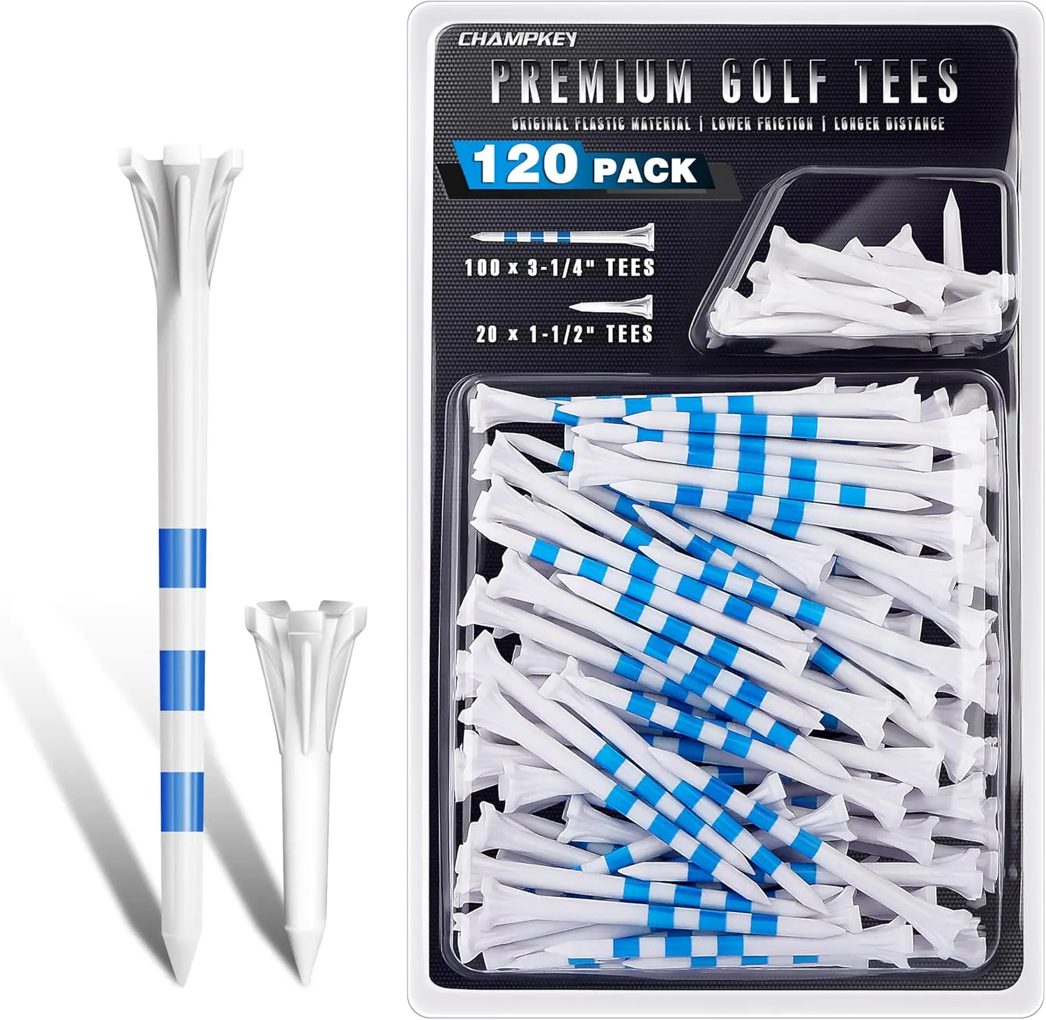 Advanced 5-Prong Plastic Golf Tees 120 or 100 Pack - 50% Ball Optimization with Longer Distance Golf Tees Plastic