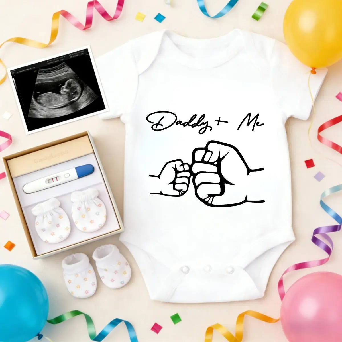 Baby Clothing - 100% Pure Cotton Soft Infant Newborn Bodysuit, Daddy And Me Handprint Design, Non-Irritating, Breathable, Stretchy, Snap Closure, Perfect For Gifting & Everyday Wear