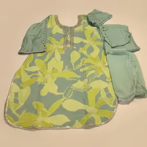 Sage Green & Lime Muslin Dhoti Salwar with Cutdana & Silver Lace Dupatta