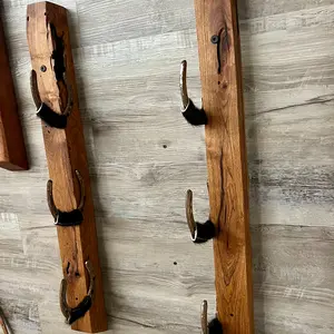 Rustic Western 4 Rifle Mesquite Gun Rack Inspired by Lonesome Dove Durable Mesquite Wood Storage Solution for Gun Enthusiasts Handcrafted with Ranch Horseshoes Cowhide Finish - Organiser