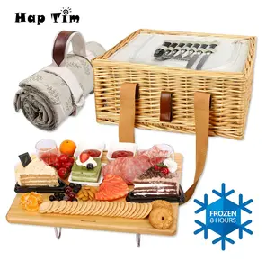 Hap Tim Wicker Picnic Basket for 2/4 Person with Picnic Blanket, Foldable Wine Picnic Table & Large Insulated Cooler Bag & Cutlery Service Kits Insulated Woven Beach Cooler Bag Perfect for Outdoor Picnics and Gifts #Summervibes